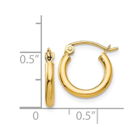 14k Yellow Gold Polished 2x12mm Lightweight Tube Hoop Earring 13 L x 11.5 mm W